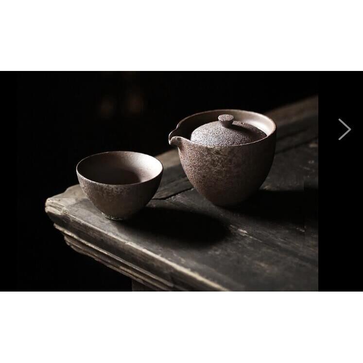 旅行功夫套粗陶一壶一杯快客杯铁锈釉手抓壶陶瓷简约旅行茶具套装