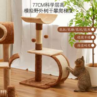 跨境电商不占地多猫互动木制猫窝猫树一体爬架抗抓U形趴窝猫抓板