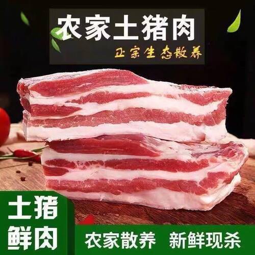 农家散养土猪肉新鲜现杀五花肉条纹层次分明冷冻生猪肉