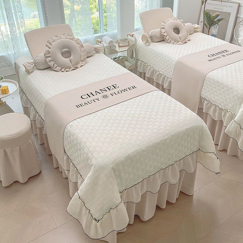 高级感美容c床罩四件套2024新款棉高端奶油风美容院按摩三件套四