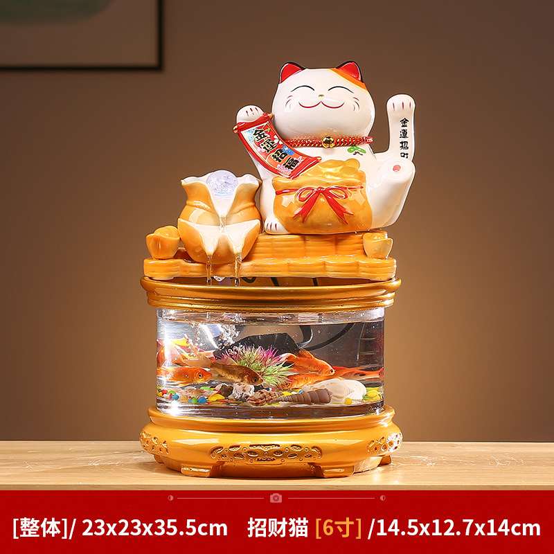 招财猫自动招手流水摆件小型玻璃鱼缸客厅店铺收银台新店开业送礼