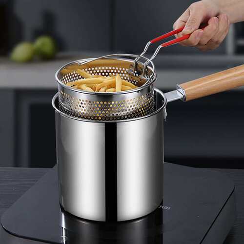 油炸锅304不锈钢多功能小锅深锅迷你锅带滤网Fryer Pot 小炸锅