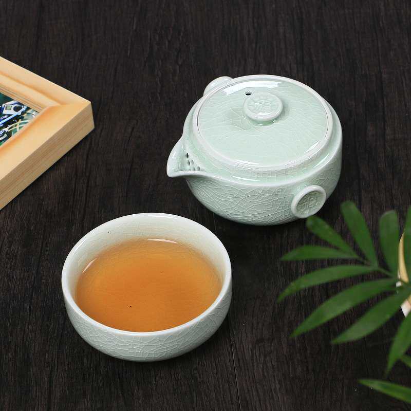 汝窑快客杯一壶一二两杯便携旅行小茶具陶瓷个人迷你办公简易茶杯