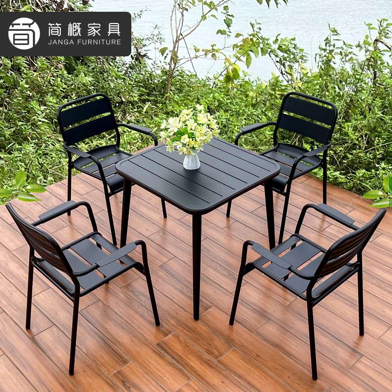 户外奶茶店咖啡厅金属桌椅别墅庭院花园下午茶家具阳台休闲桌椅