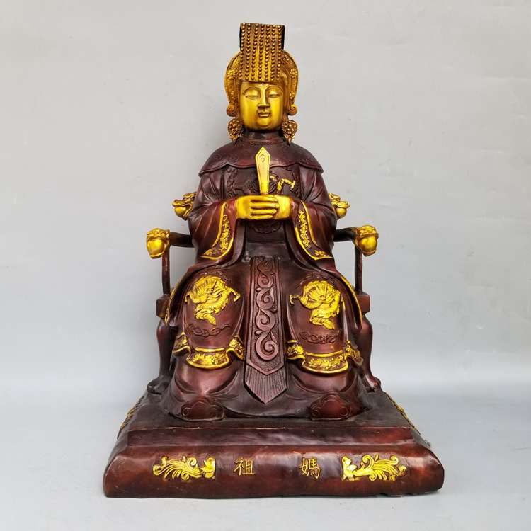 大号铜妈祖铜像天后圣母娘娘天妃海神铜坐像家居摆件