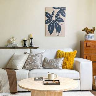 新中式玉兰花靠垫套黄色灰褐色抱枕组合现代中古风客厅沙发腰靠枕