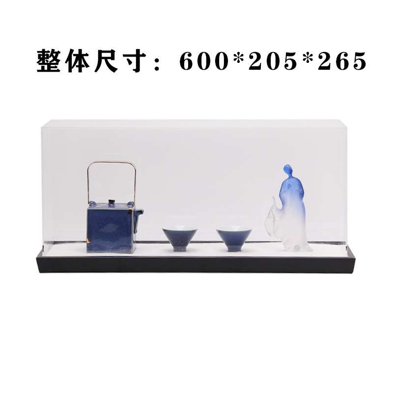 创意新中式金属禅意蓝色陶瓷茶具透明亚克力罩子桌面套装组合摆件