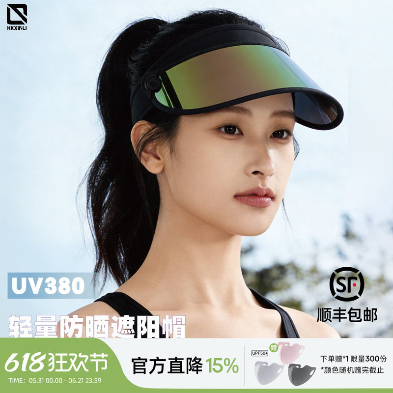 新力发箍镜片防晒帽女夏新款户外跑步太阳帽防紫外线空顶面罩帽子