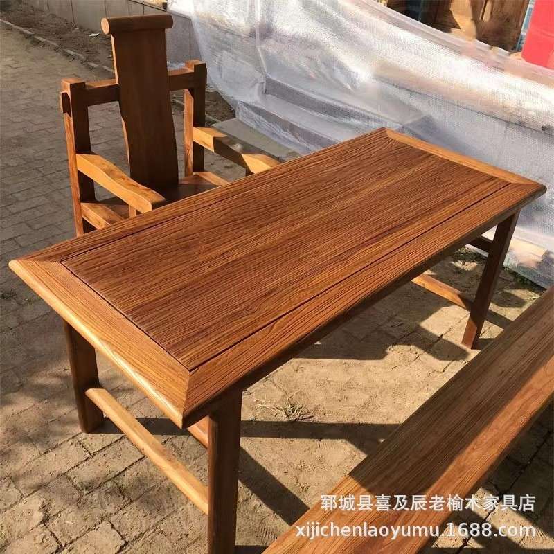 实木快餐店桌椅老榆木茶桌火锅店桌子风化大板桌餐厅饭店桌椅套装