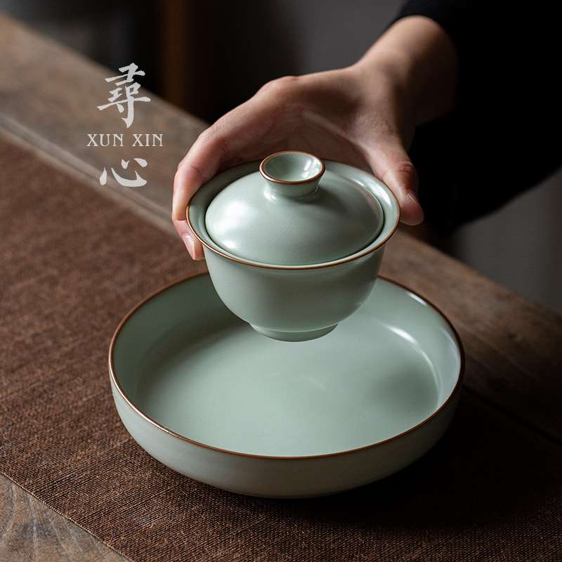 天青汝窑复古茶承壶承干泡台壶托茶具配件家用陶瓷茶壶垫开片新品