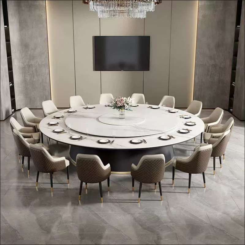 酒店岩板电动餐桌大圆桌饭店客厅餐厅简约轻奢圆形电磁炉火锅桌子