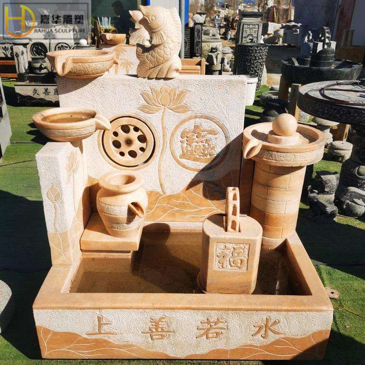 石雕流水摆件青石仿古室内荷塘月色养鱼水池景观摆件鱼缸花盆现货
