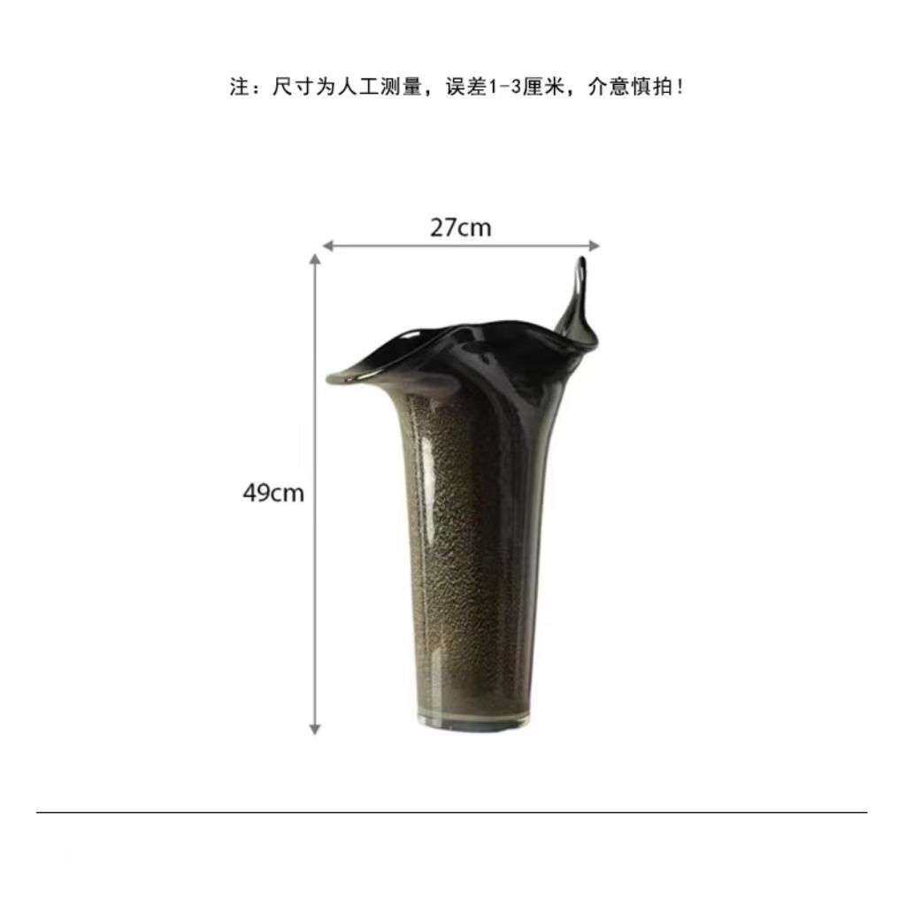 简约轻奢家居客厅电视柜茶几桌面样板房创意黑色几何玻璃花瓶