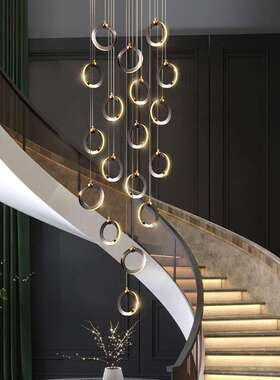 led楼梯长吊灯loft复式楼别墅客厅挑空大吊灯公寓旋转楼梯灯具