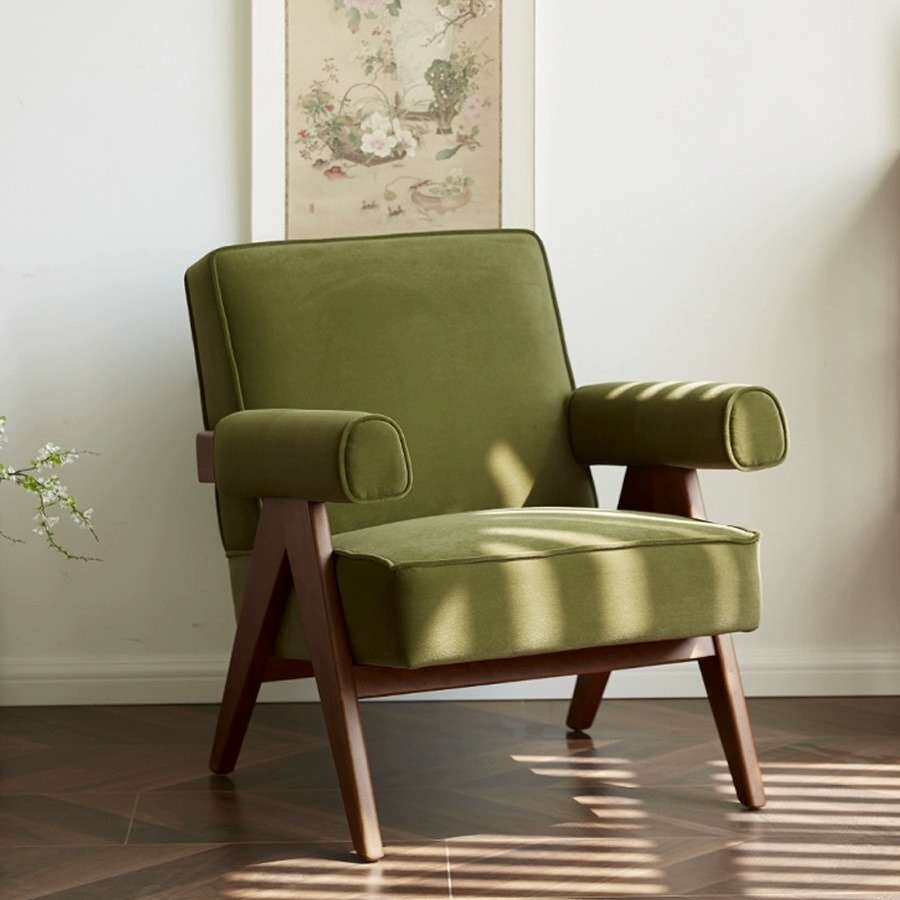 复古实木单人沙发椅轻奢现代客厅阳台卧室极简意式设计师款休闲椅