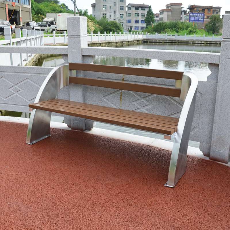 公园户外长椅不锈钢实木塑木靠背室外座椅长凳子小区广场等候椅定