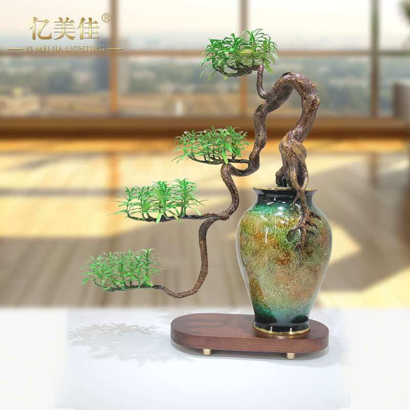 亿美佳0549罗汉松圆瓶盆景罗汉松 风水摆件家居饰品送礼全铜摆件
