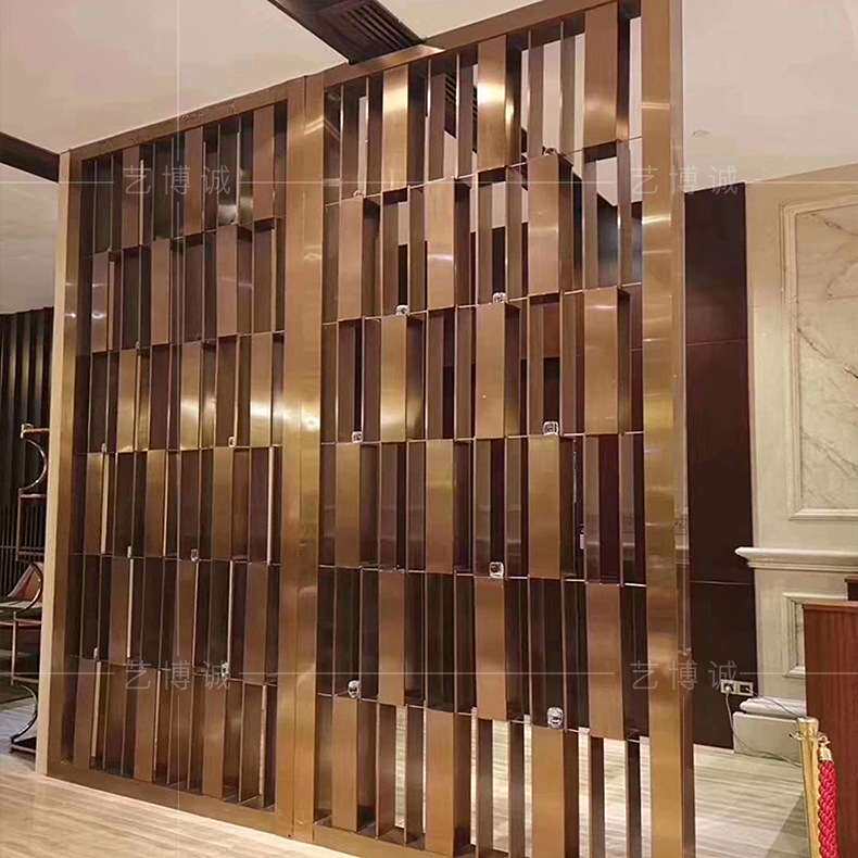 玫瑰金不锈钢拉丝镀铜百叶立体六角菱形玄关酒店KTV屏风隔断