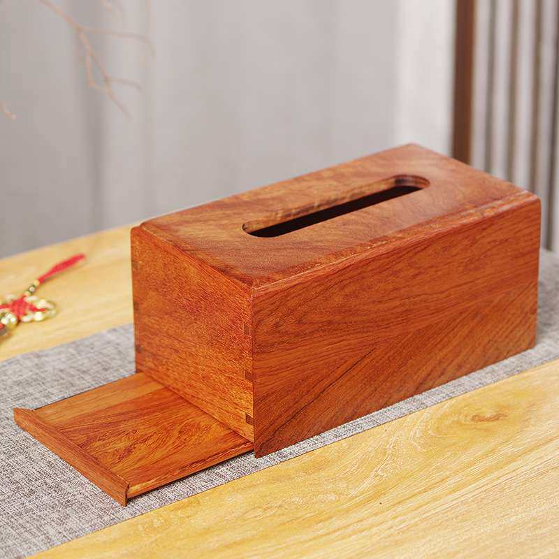 缅甸花梨木简约家用客厅茶几纸巾盒桌面收纳盒实木抽纸盒厂家