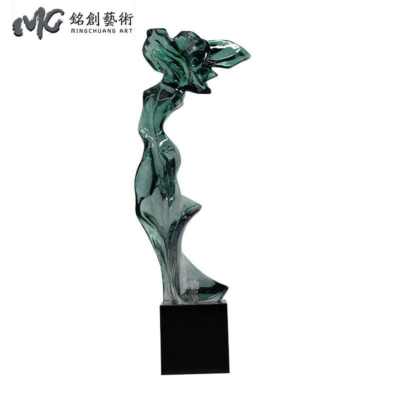 现代创意摆件透明树脂仿琉璃装饰品客厅酒店玄关水晶艺术工艺品