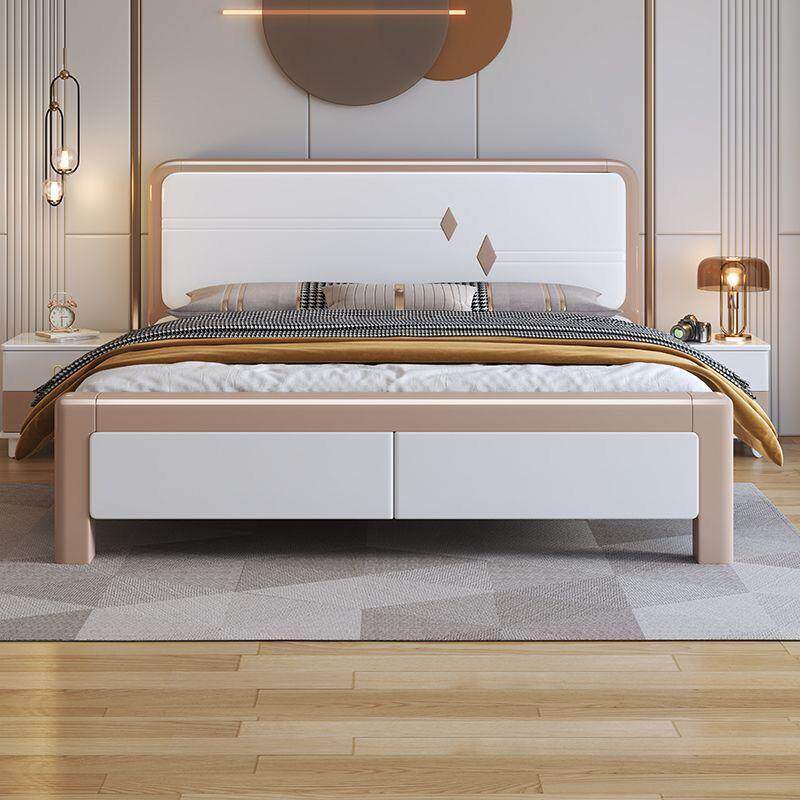 实木床现代简约1.8米主卧房经济型双人床气压1.5米单人床卧室婚床