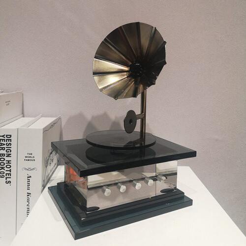 现代轻奢水晶播放机双头复古留声机摆件样板间创意CD唱片机装饰品