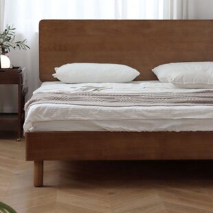 悬浮双人床安卧室榻榻米1.5胡1.8米桃复古主卧床全实木大气床在野