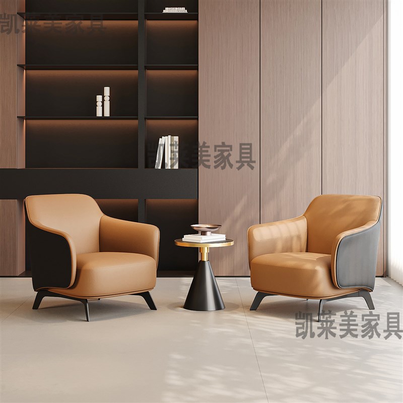 现代展厅接待桌椅组合轻奢酒店会所休闲区M单人洽谈沙发一桌两椅