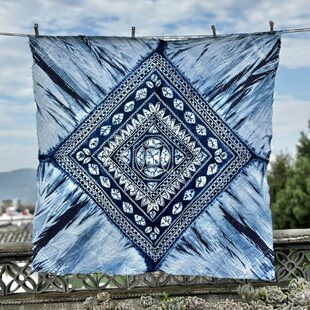 蓝1.2米壁挂茶几布背景桌布染族扎染植物云南法古白大理装饰方巾