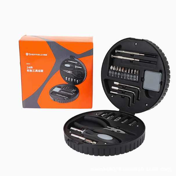 钢盾24件套轮胎工具组套尖嘴钳旋具手柄6.3mm系公制套筒长旋具头