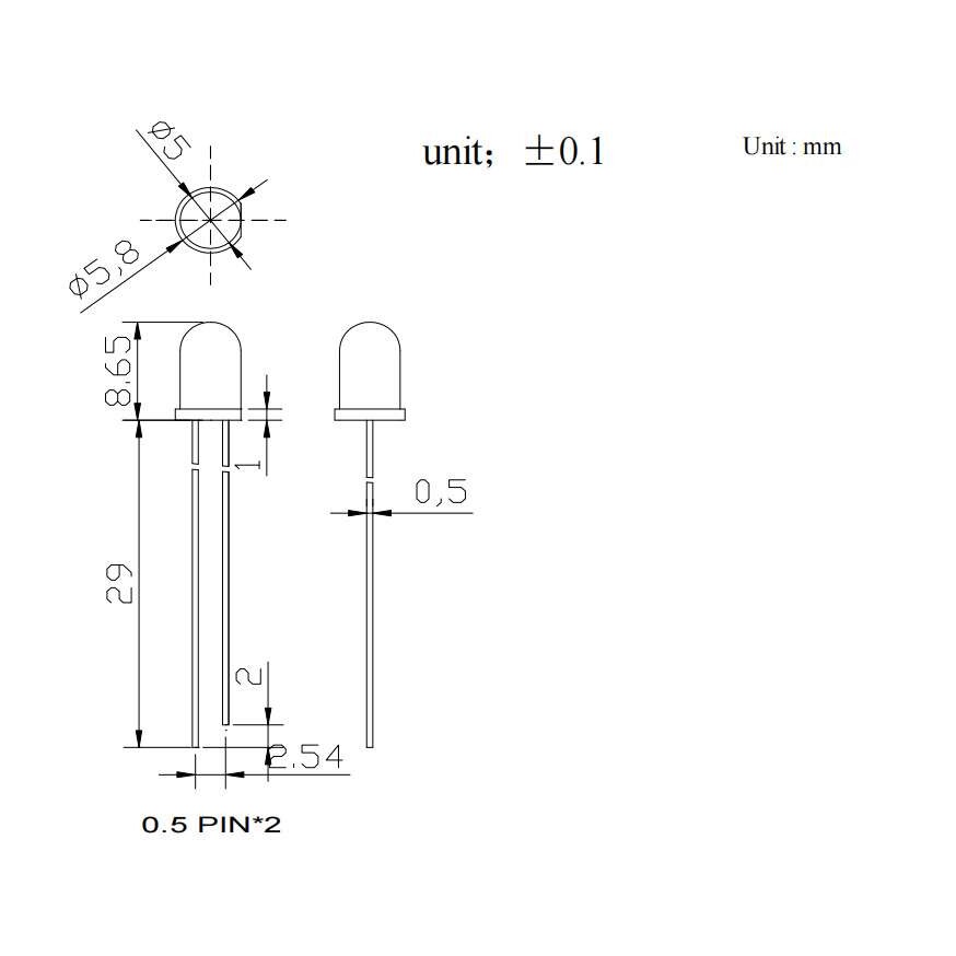 发光二极管led5mm白发蓝长脚 F5圆头大光斑蓝光高亮直插式LED灯珠