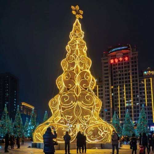 LED发光聖誕樹铁艺豪华圣诞树装饰品圣诞节派对布置美陈灯光装扮