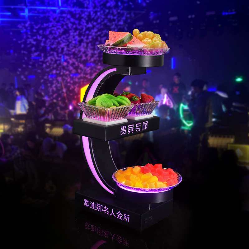 新款月牙果盘架酒吧ktv发光果盘LED三层夜场网红创意水果拼盘架子