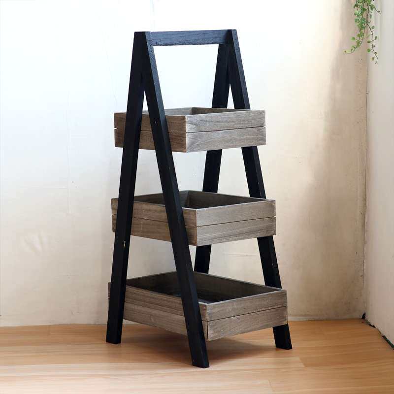 实木收纳置物架阳台花架子客厅木质多层多肉花盆收纳架复古做旧