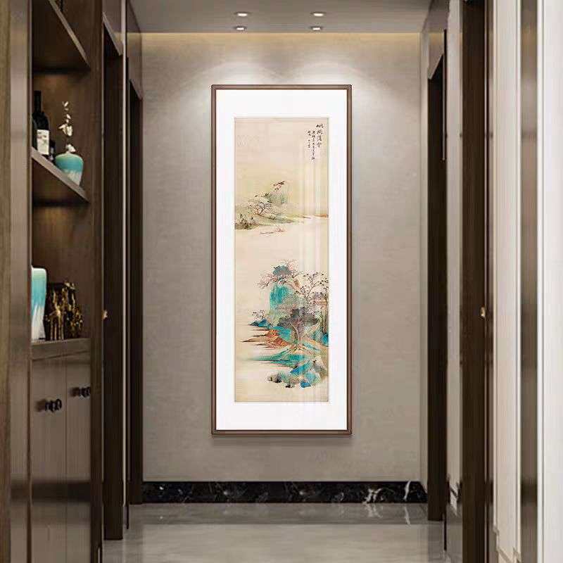 张大千装饰画国画彩墨油画山水画竖版新中式玄关挂画走廊过道装饰