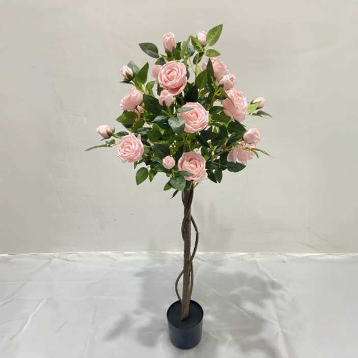 跨境高级绿植仿真山茶花树室内摆件装饰客厅人造花树玫瑰盆栽植物