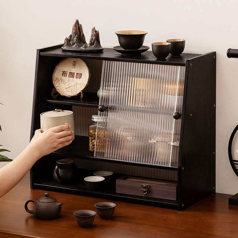 多功能桌面收纳柜博古架小型摆件收纳茶柜置物架茶架茶具杯架一体