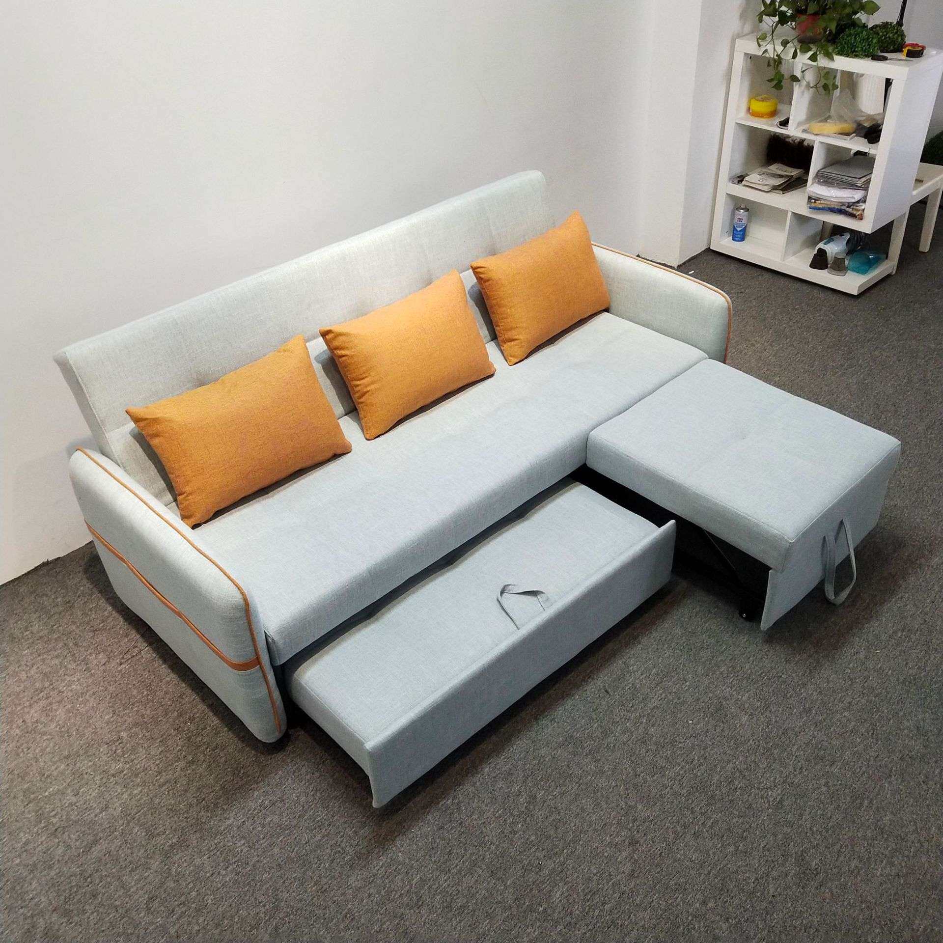 布艺沙发床两用可折叠三人位隐藏拖拉贵妃位小户型公寓白色沙发床