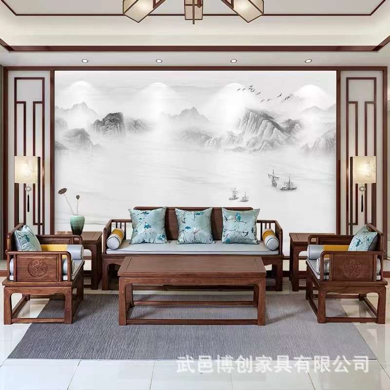 新中式实木沙发组合老榆木小鱼六件套罗汉床单人床全屋套装高颜值