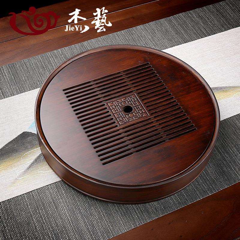 小型竹制茶盘家用沥水托盘茶具茶台一人用功夫圆形蓄水茶海干泡台