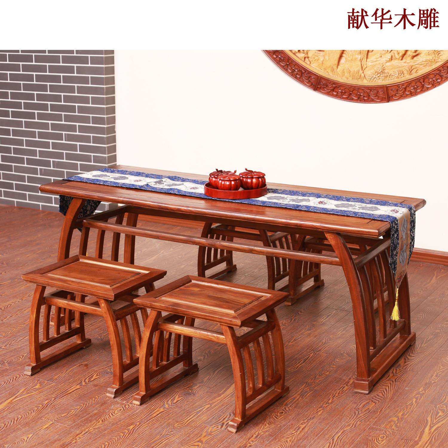 东阳木雕厂销实木新中式室内外休闲桌椅榆木茶桌书桌画桌书法台案
