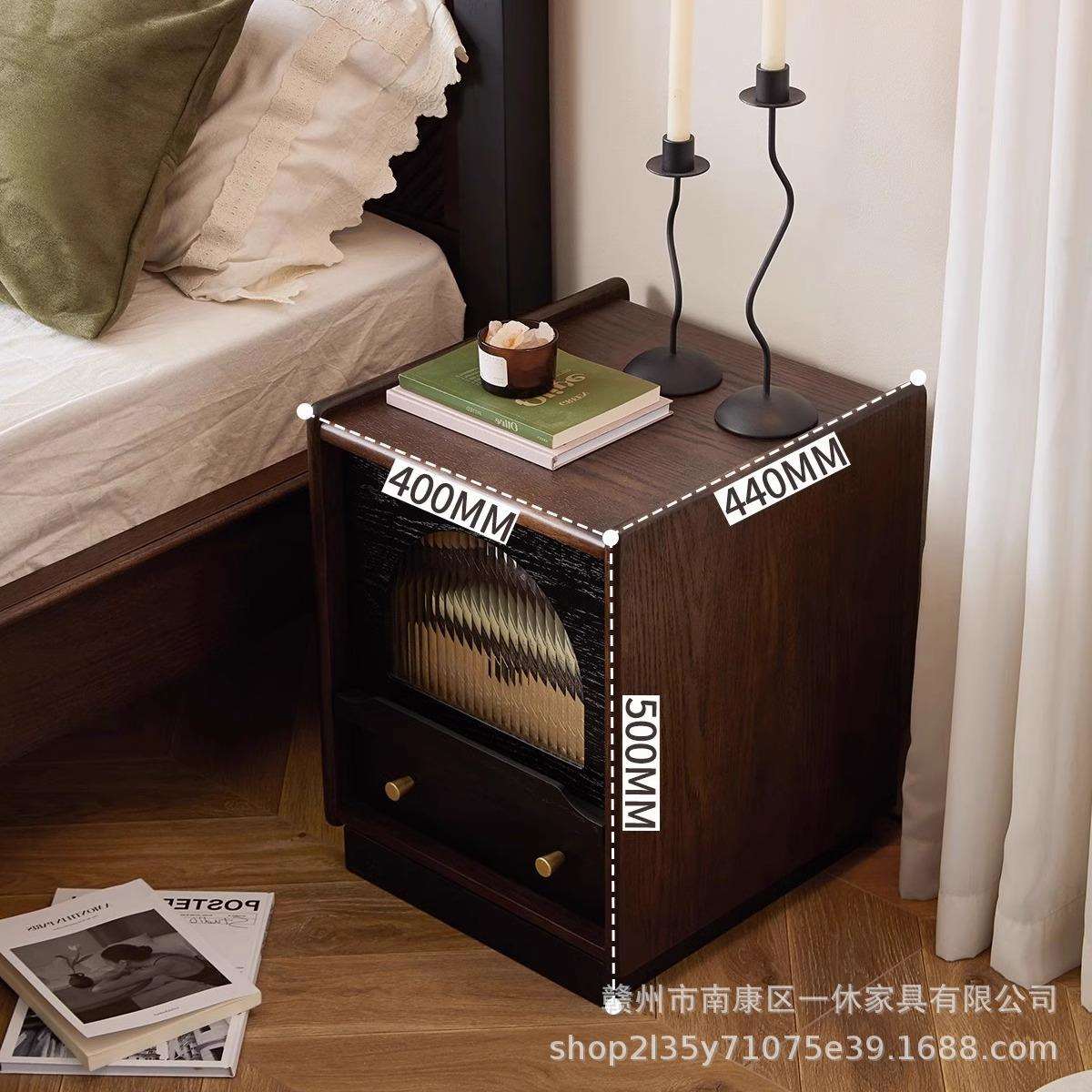 法式复古卧室实木拼色床头柜美式收纳床边柜家用置物架储物柜新款