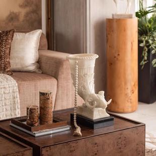 中古老钱风羊角花瓶摆件假山中古风家居书房装饰品动物装饰