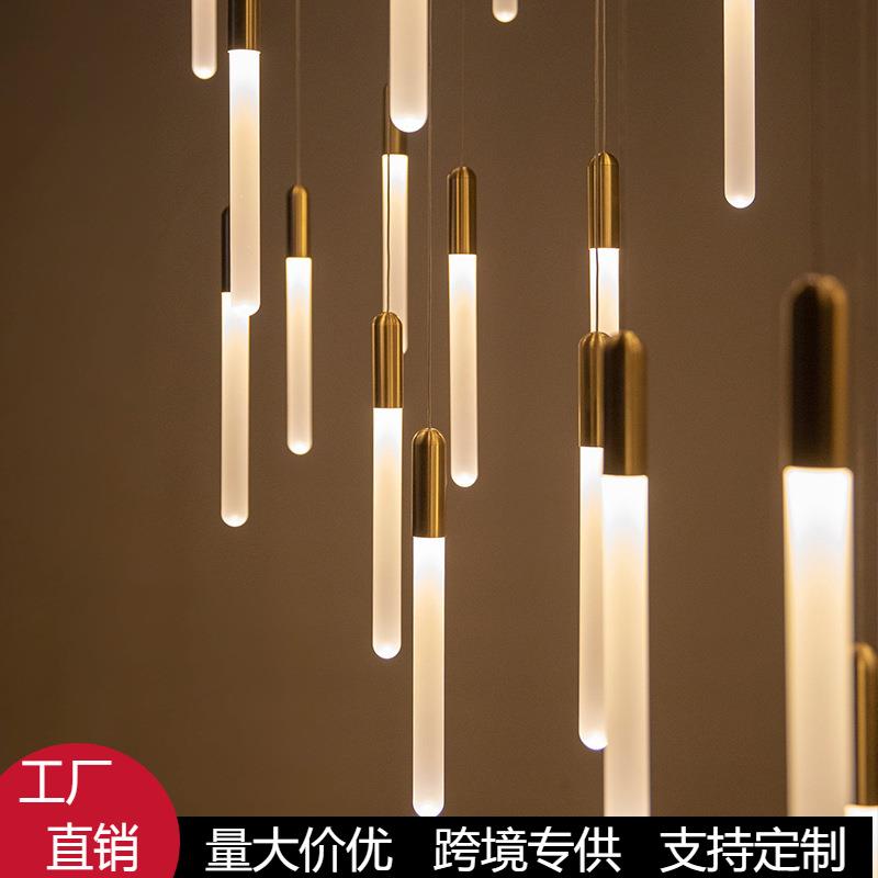 复式楼挑空客厅跃层长线吊灯旋转楼梯吊灯现代简约别墅餐厅吧台灯