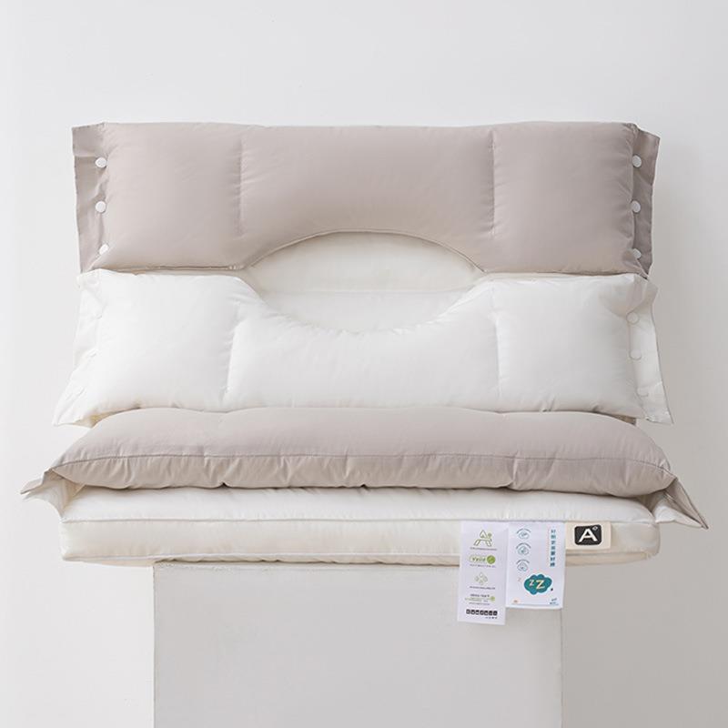 全棉三合一护颈牵引美颜羽丝绒枕头 纯棉面料枕芯 酒店单人枕芯