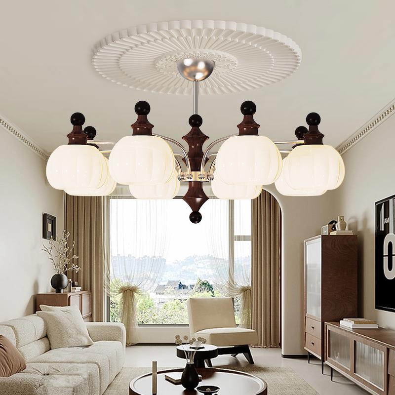 宋代美学法式中古主灯复古南洋风大厅灯胡桃色吊灯卧室灯客厅吊灯