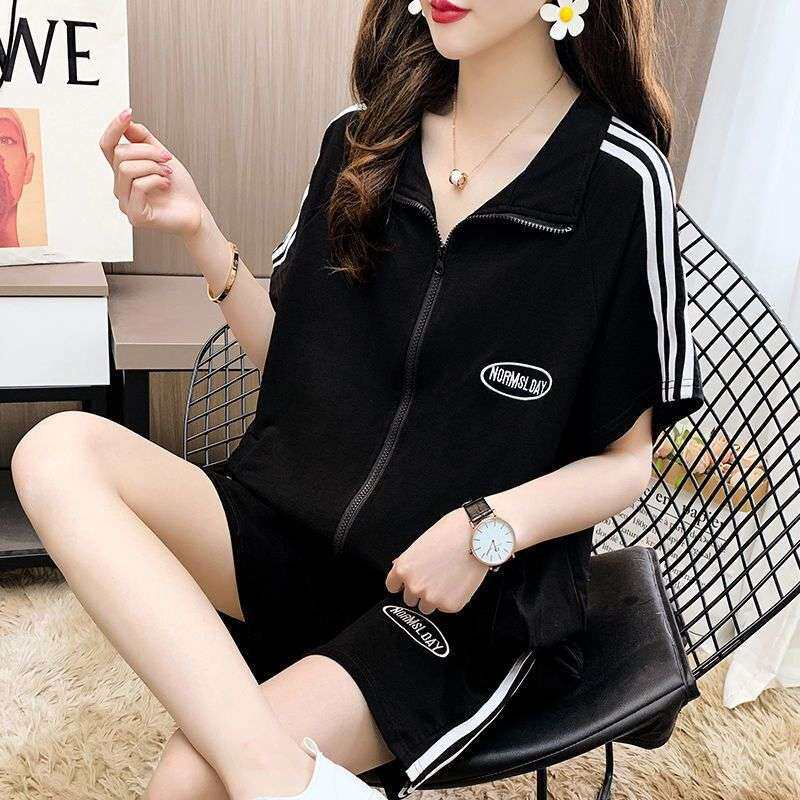 夏季运动服套装女新款潮洋气学生韩版宽松休闲服胖mm加大码两件套