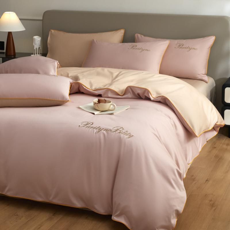 A类60支纯棉长绒棉被套100全棉被罩纯色刺绣亲肤裸睡纯棉全棉被套