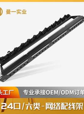 曼一网络配线架1u24口六类非屏蔽cat.6理线架防尘门扎带