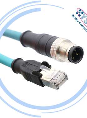 以太网连接器 M12 4芯 D编码插头转RJ45 Ethernet网络线